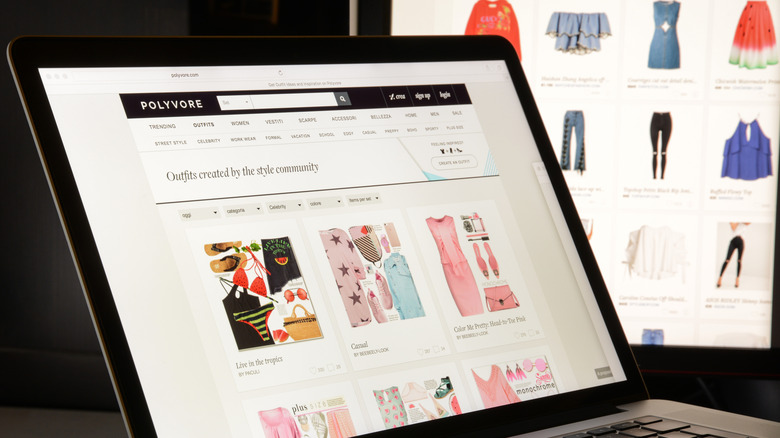 Collages on Polyvore on a laptop and monitor.