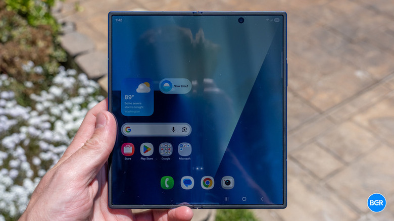 Close-up of open screen of Galaxy Z Fold 7 smartphone