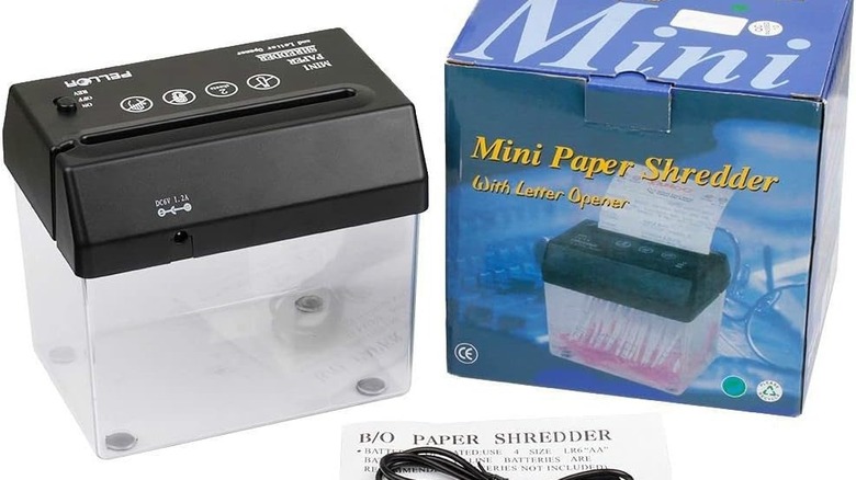 USB paper shredder with box on white background