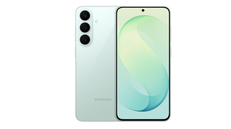 Samsung Galaxy S26 FE shown from the front and back on a white background.
