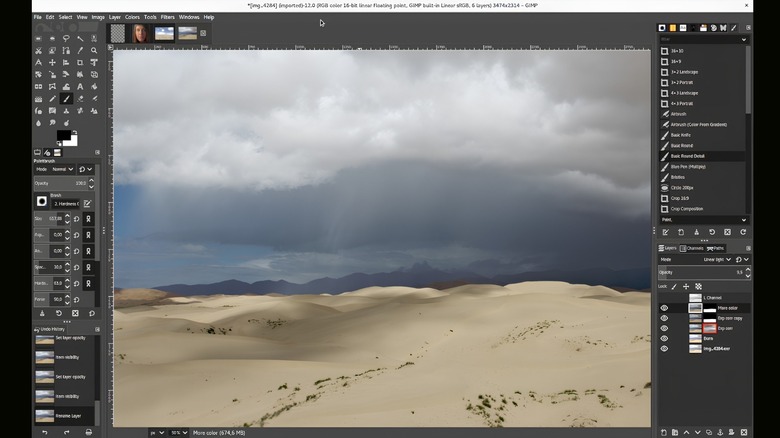 A screenshot of GIMP photo editing software, a Linux alternative to photoshop.
