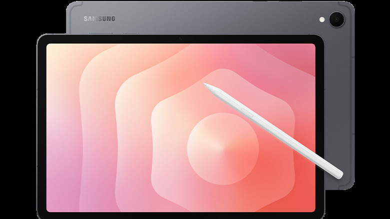 Samsung Galaxy Tab S11 with S Pen shown from the front and back.