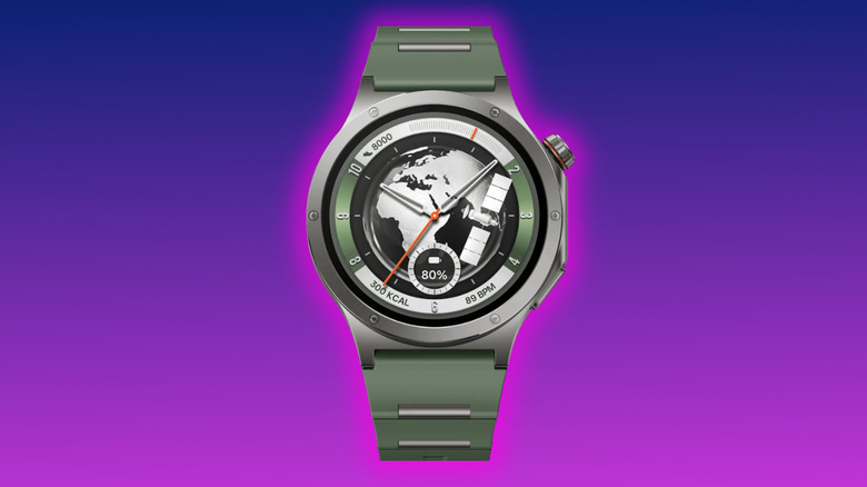 OnePlus Watch 4 promo image on a purple gradient background