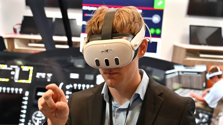 Someone wearing a meta headset
