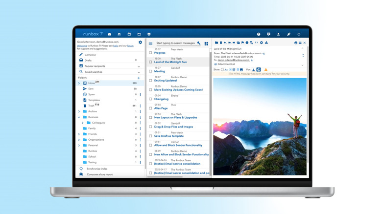 Runbox email service running on a laptop