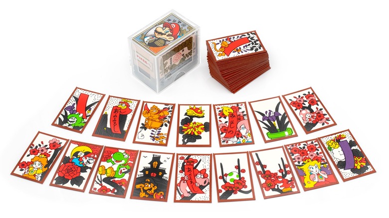 Super Mario Bros. hanafuda cards in front of a white background