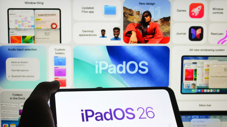 iPadOS 26 features roundup in the background, with the iPadOS 26 logo seen on a phone in the foreground.