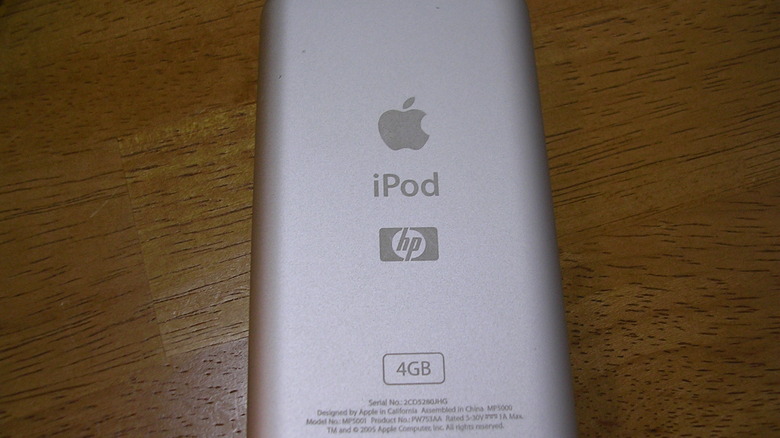 An iPod with the HP logo engraved on the rear of the device