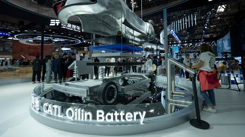 A public display showcasing Chinese firm CATL's battery technology.