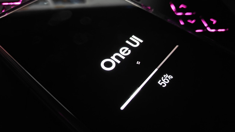 one ui being installed on a smartphone, showing 56% complete
