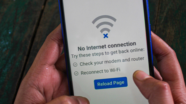 A no internet connection warning on a mobile device