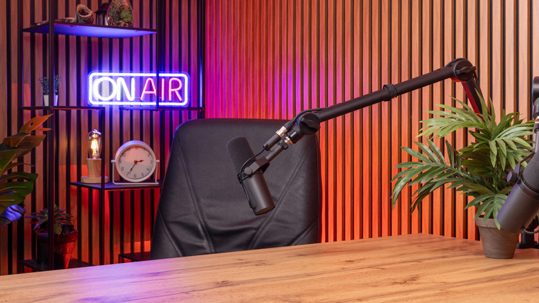A professional USB microphone on a boom arm