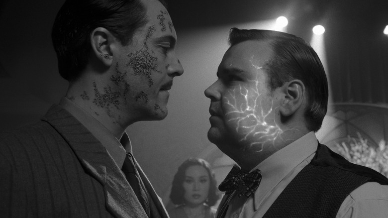 Sandman (Jack Huston) and Megawatt (Andrew Lewis Caldwell) facing off in Spider-Noir