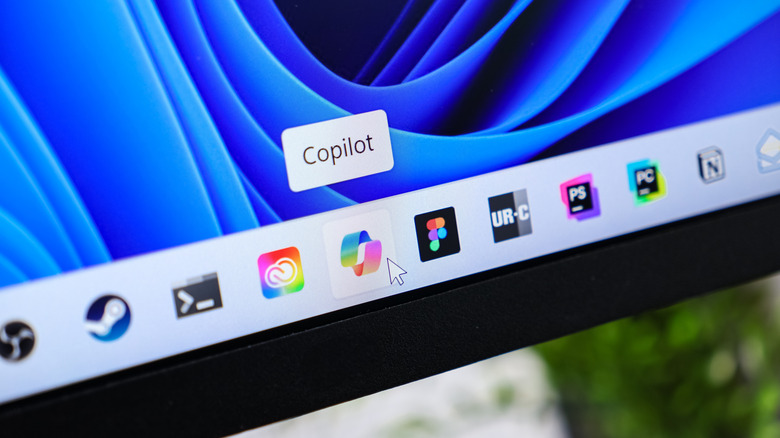 Screen showing cursor pointed to the Copilot app in taskbar on Windows 11