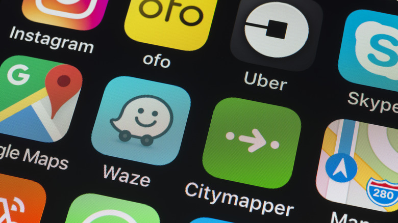 Waze icon in app drawer on phone screen