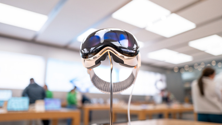 The Apple Vision Pro is on display at an Apple store in the Barton Creek Square mall