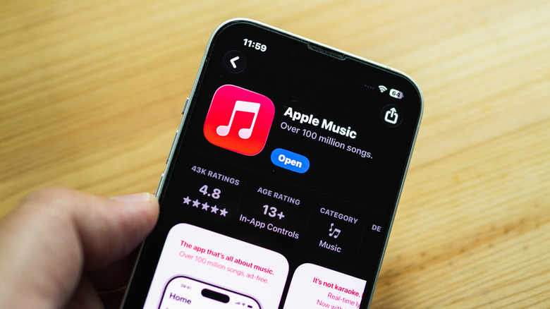 apple music app on app store showing open button