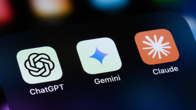 AI assistant apps on a smartphone - OpenAI ChatGPT, Google Gemini, and Anthropic Claude.