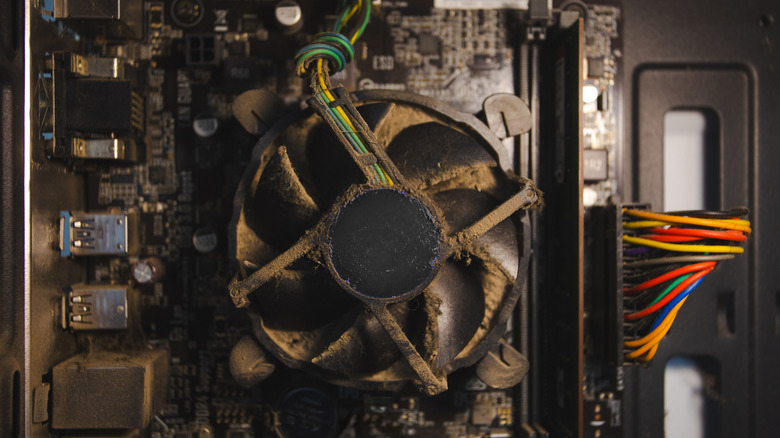 A dirty interior of a computer