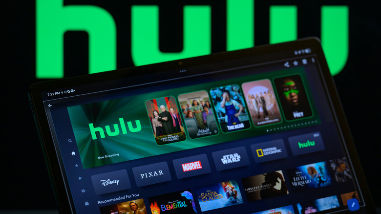 The Hulu home screen on a tablet screen