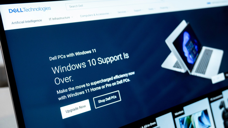 A screenshot of the Dell website showing that Windows 10 support is over