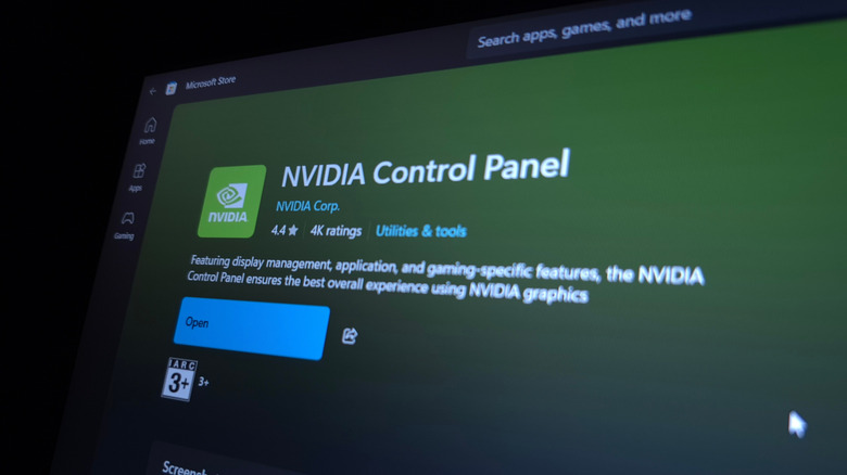 NVIDIA Control Panel app listing shown on the Microsoft Store.