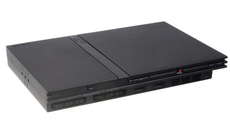 Black Sony PlayStation 2 console shown on a white background.