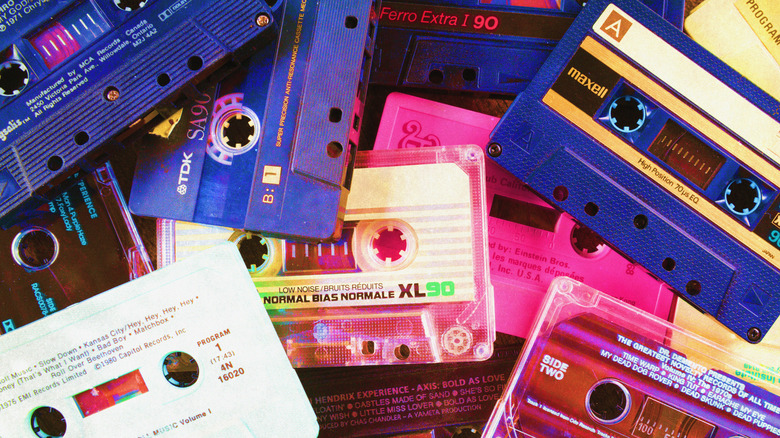 A colorful assortment of cassette tapes