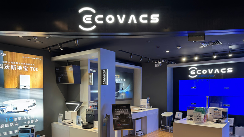 An Ecovacs event space with multiple products on display
