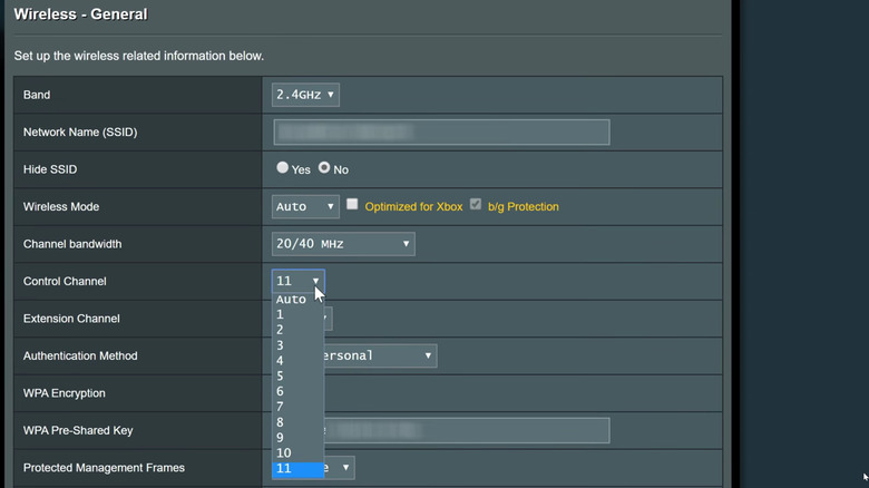 changing wi-fi channel in router's admin panel for 2.4GHz band