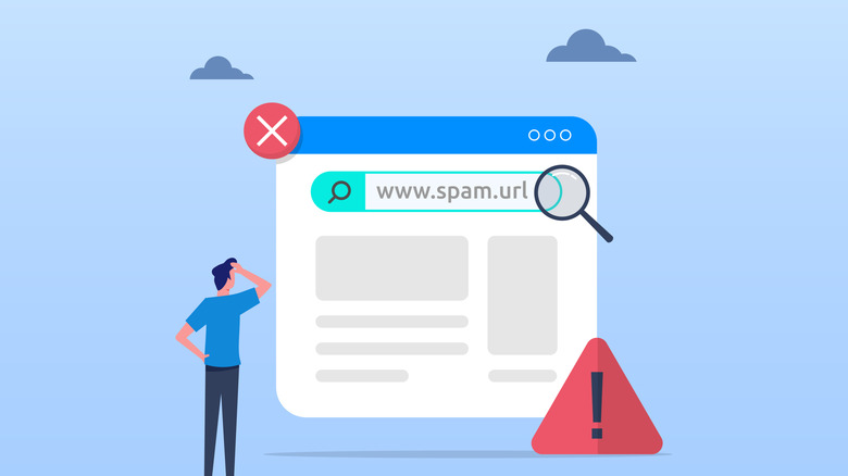 A concept of a man looking at a suspicious URL.