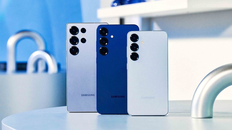 Three Samsung Galaxy S models lined up on a table