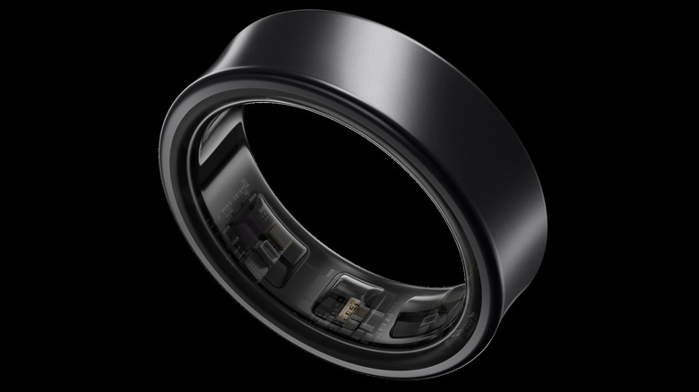 Samsung Galaxy Ring smart ring shown in close-up against a dark background