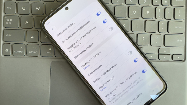 A Samsung phone showing Notification categories settings