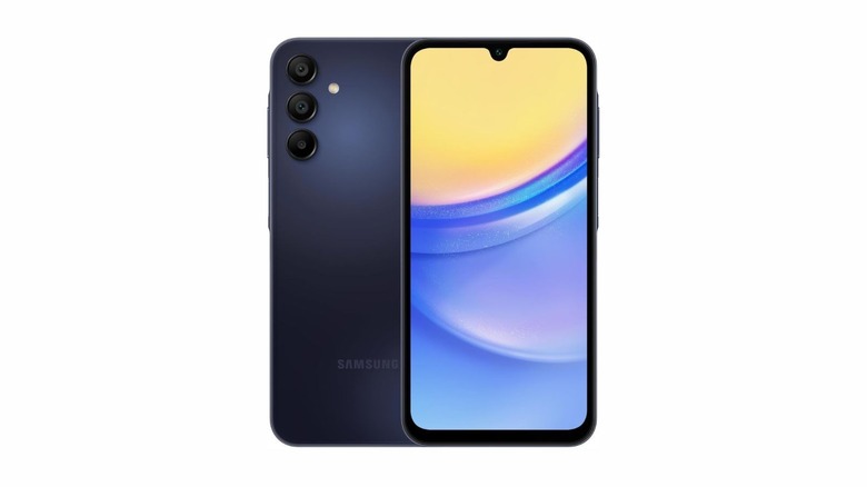 An older Galaxy A15 phone that features three smaller cameras and a thicker outline around the screen