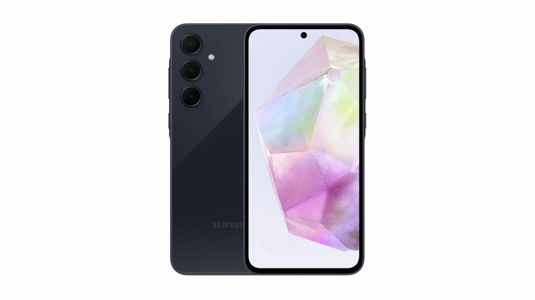 The A35 looks identical to the A55, featuring the same three vertical camera setup and a similar build