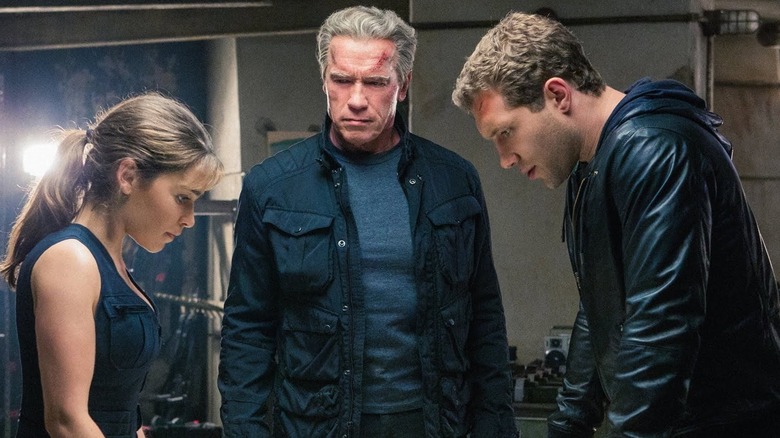 Emilia Clarke, Arnold Schwarzenegger and Jai Courtney in Terminator Genisys