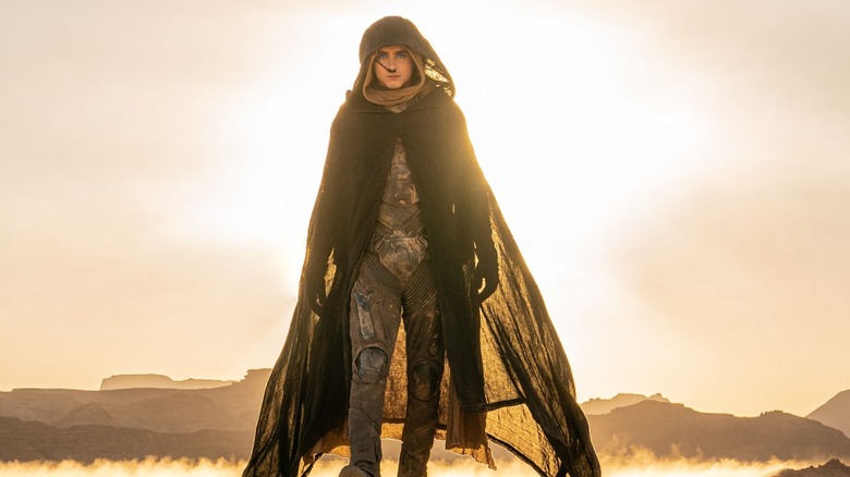 Paul Atreides (Timothée Chalamet) walking through the desert