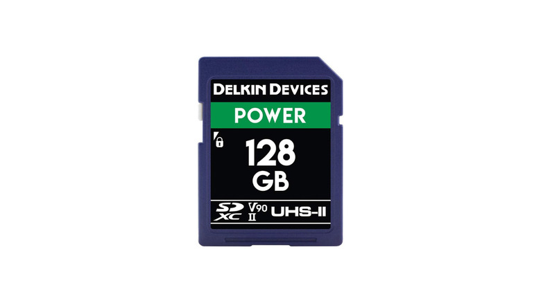 A Delkin Devices Power 128GB SDXC UHS-II Memory Card