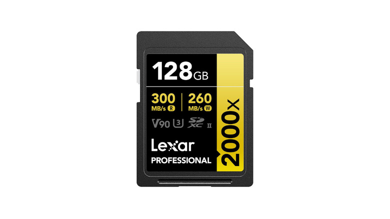 A Lexar 128GB Professional 2000x SD card