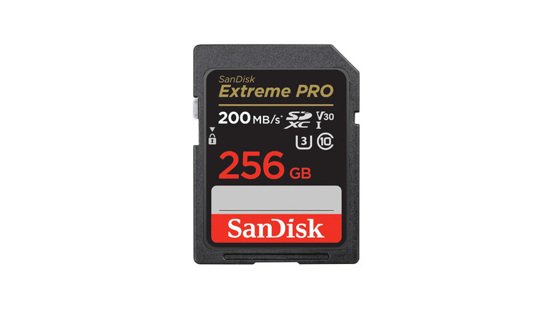 A Sandisk 256GB Extreme PRO SDXC UHS-I Memory Card