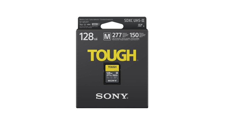 A Sony Tough-M series SDXC UHS-II SD card