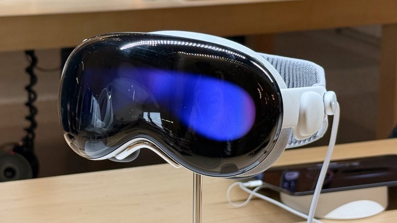An Apple Vision Pro being displayed in an Apple Store