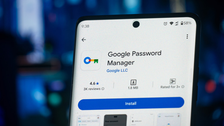 Google Password Manager Play Store listing page on a phone