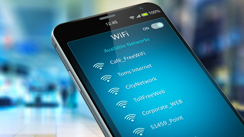 A list of Wi-Fi SSIDs on a mobile device