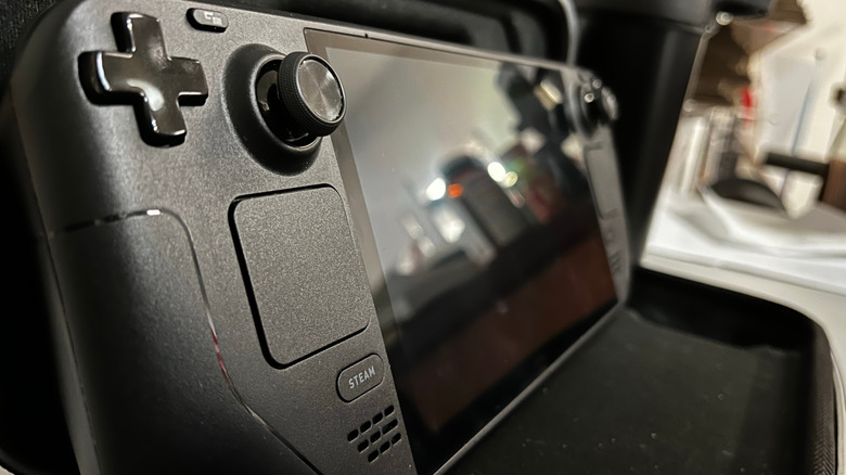 Close up of buttons on Steam Deck resting in carrying case