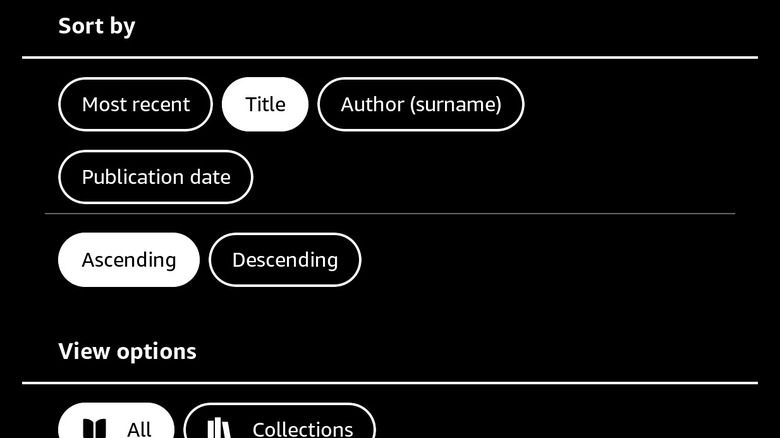 Kindle's Sort by feature in library
