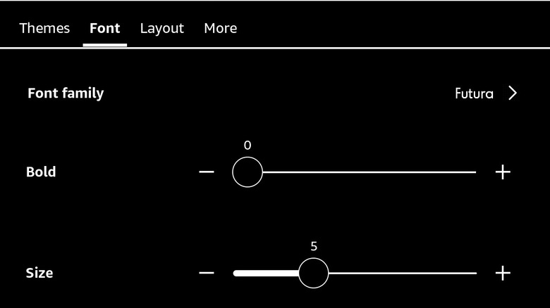 Font tab in Kindle's Aa menu