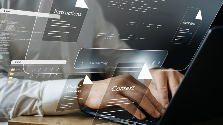 Graphic showing a person using AI tools to write an email