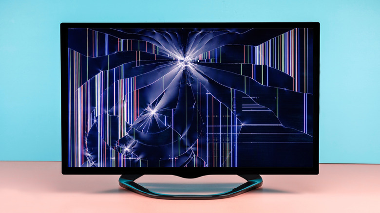 A TV with a shattered display